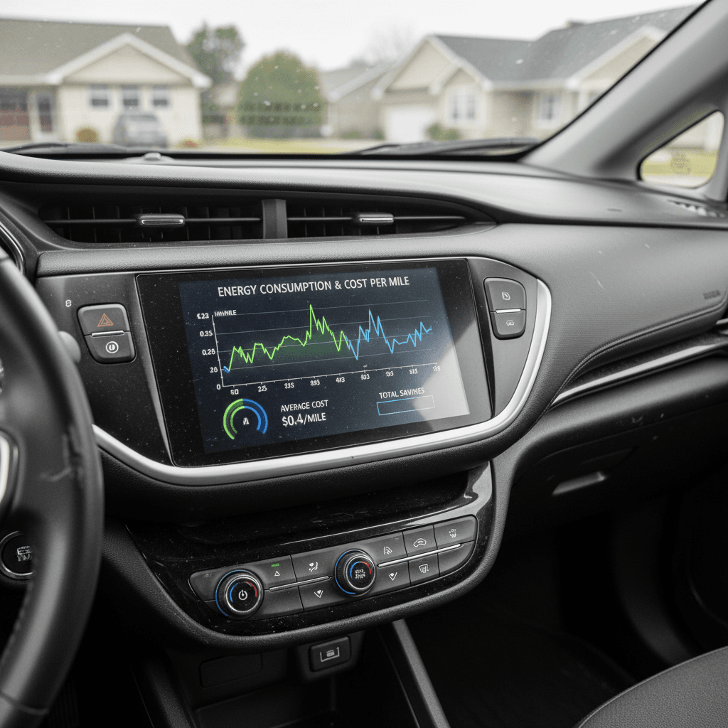 Chevy Blazer EV interior display showing range estimate and energy usage over recent drives