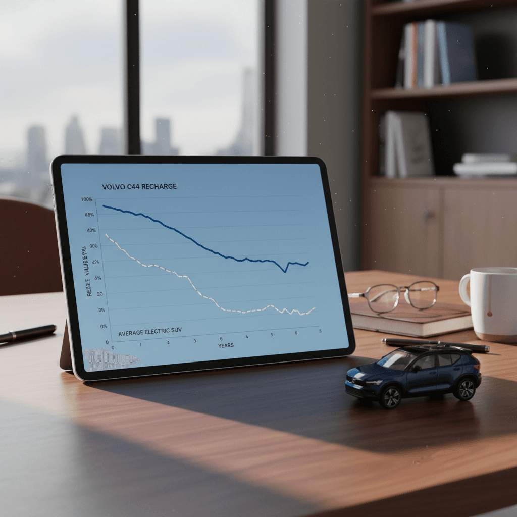 Illustrated chart comparing the Volvo C40 Recharge depreciation curve to the average electric SUV over five years