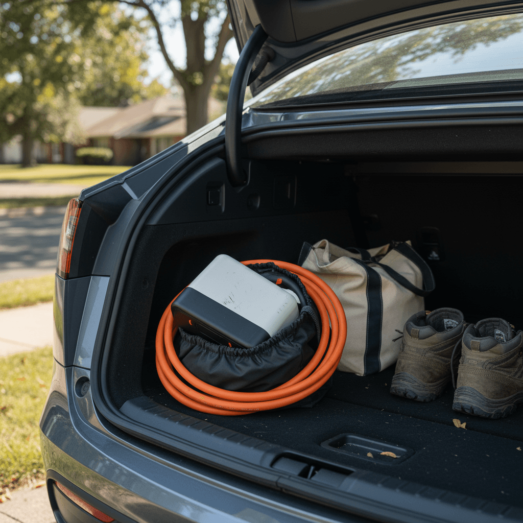 Closeup of an EV fast‑charging adapter similar to Tesla’s Magic Dock hardware