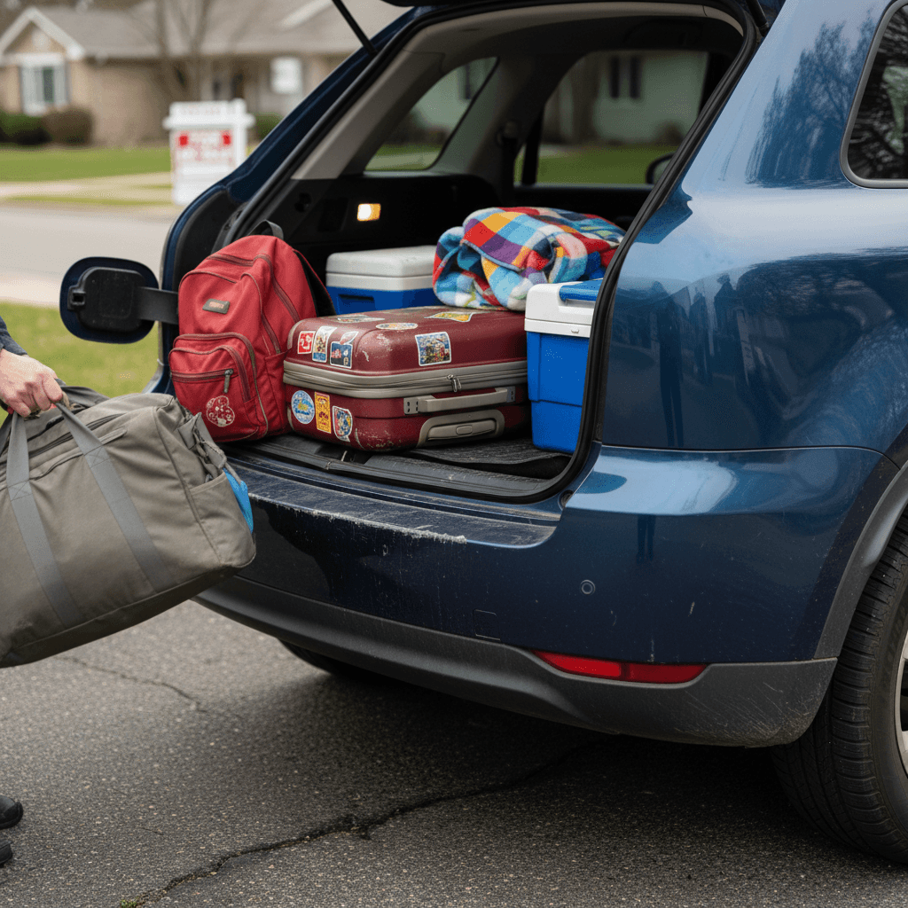 Family loading luggage into a compact SUV, showing the generous cargo space that makes used crossovers so practical.