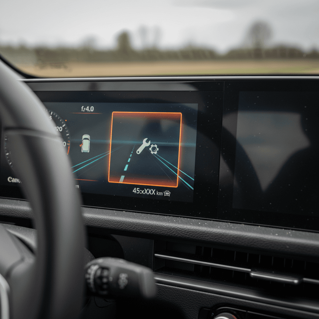 Kia EV6 dashboard displaying a service reminder and next maintenance distance