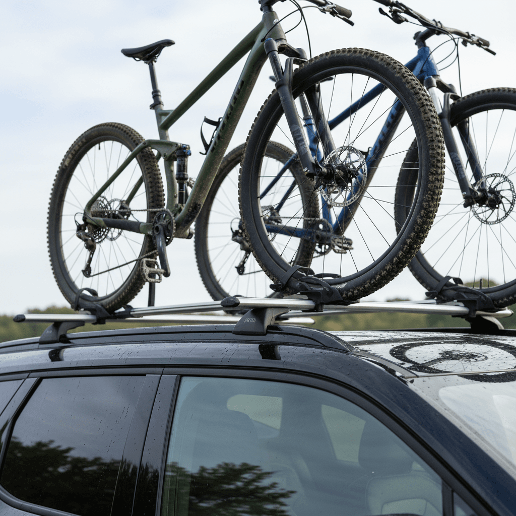 Chevrolet Blazer EV roof rails and crossbars carrying bicycles, viewed from above