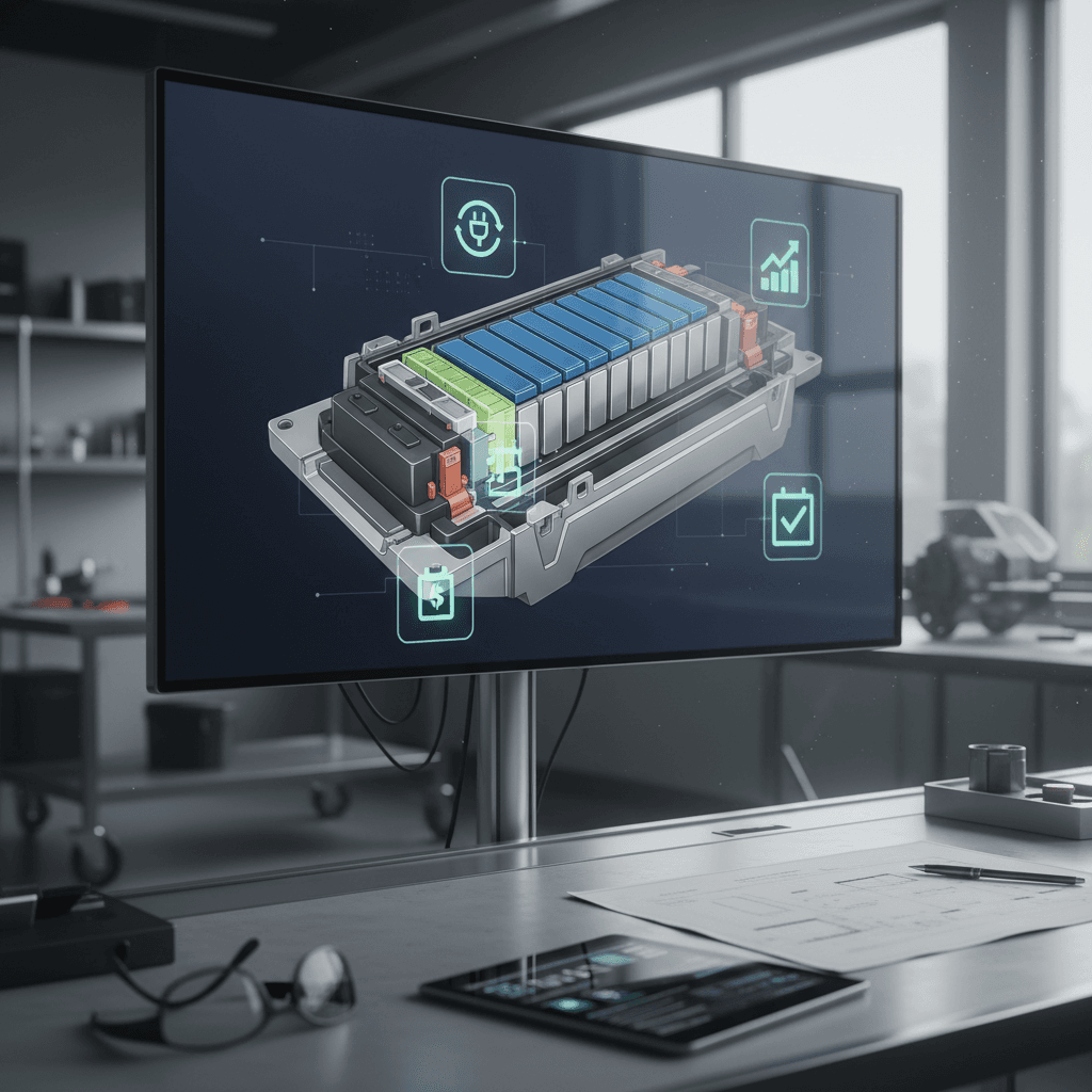 Illustration of a Volvo C40 Recharge high-voltage battery pack mounted under the floor, highlighting its long-term durability and cooling system