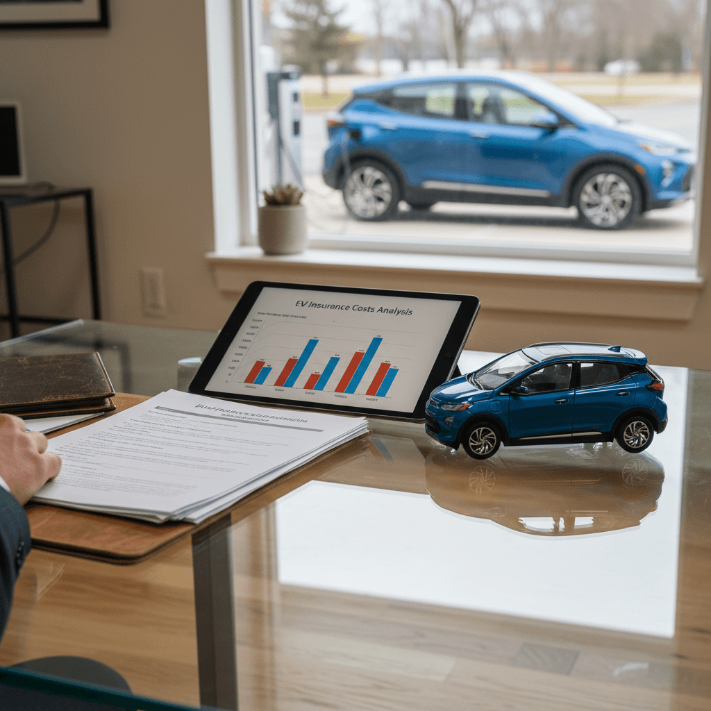 Insurance advisor reviewing coverage options with a Chevrolet Bolt EUV owner in a modern office setting