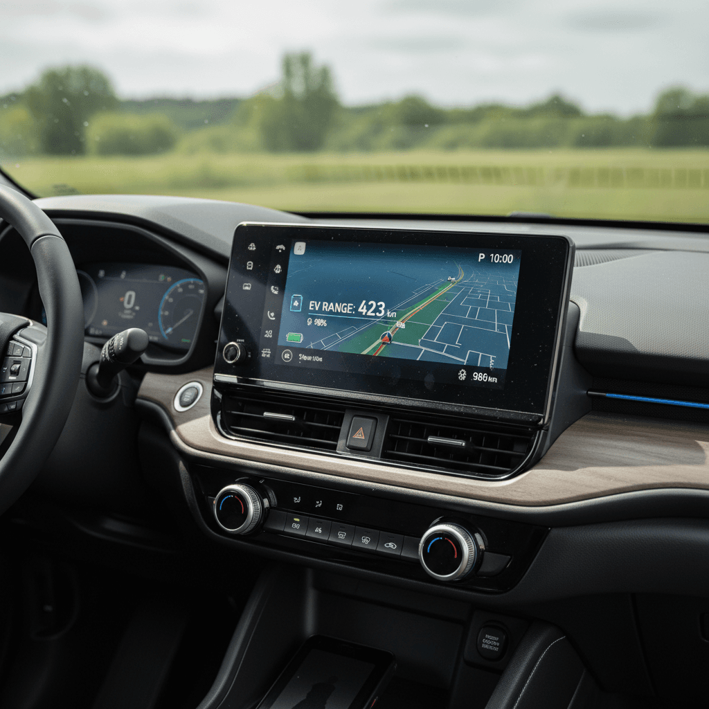 Interior of a 2025 Honda Prologue showing digital gauges and center touchscreen with EV range and charging information displayed