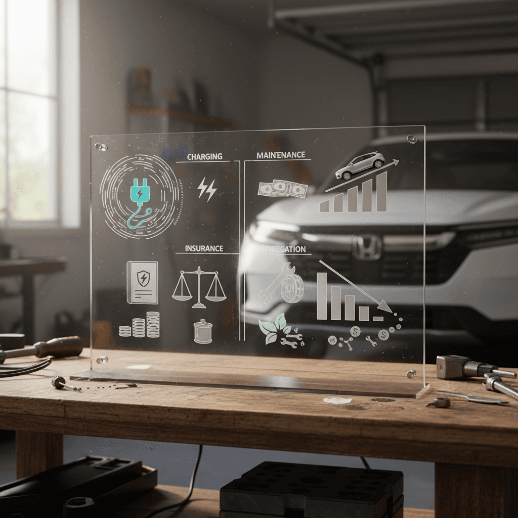 Illustrated breakdown of typical annual Honda Prologue ownership costs for U.S. drivers, including charging, insurance, maintenance and depreciation