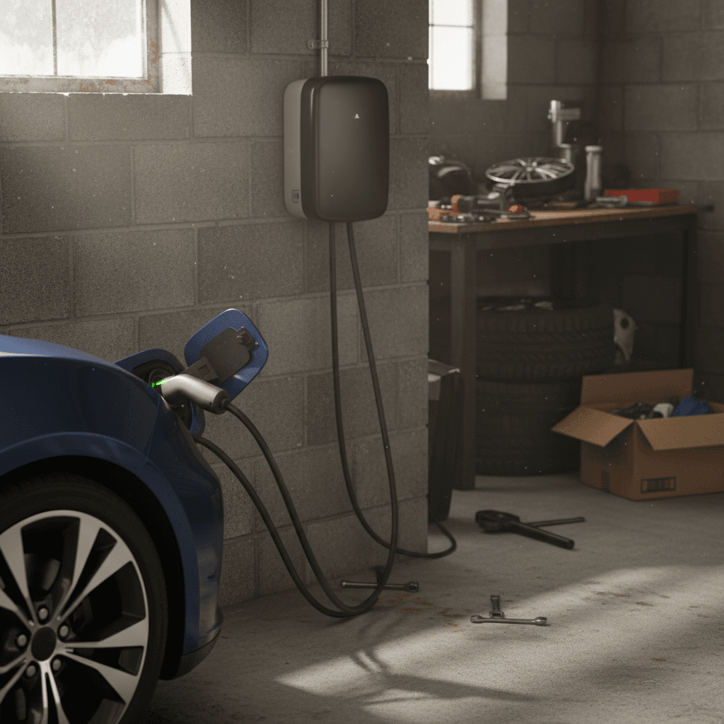 Row of used electric vehicles parked on a dealership lot