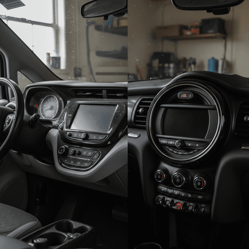Dashboard and cabin design of Chevy Bolt EV and Mini Cooper SE highlighting differences in space and style
