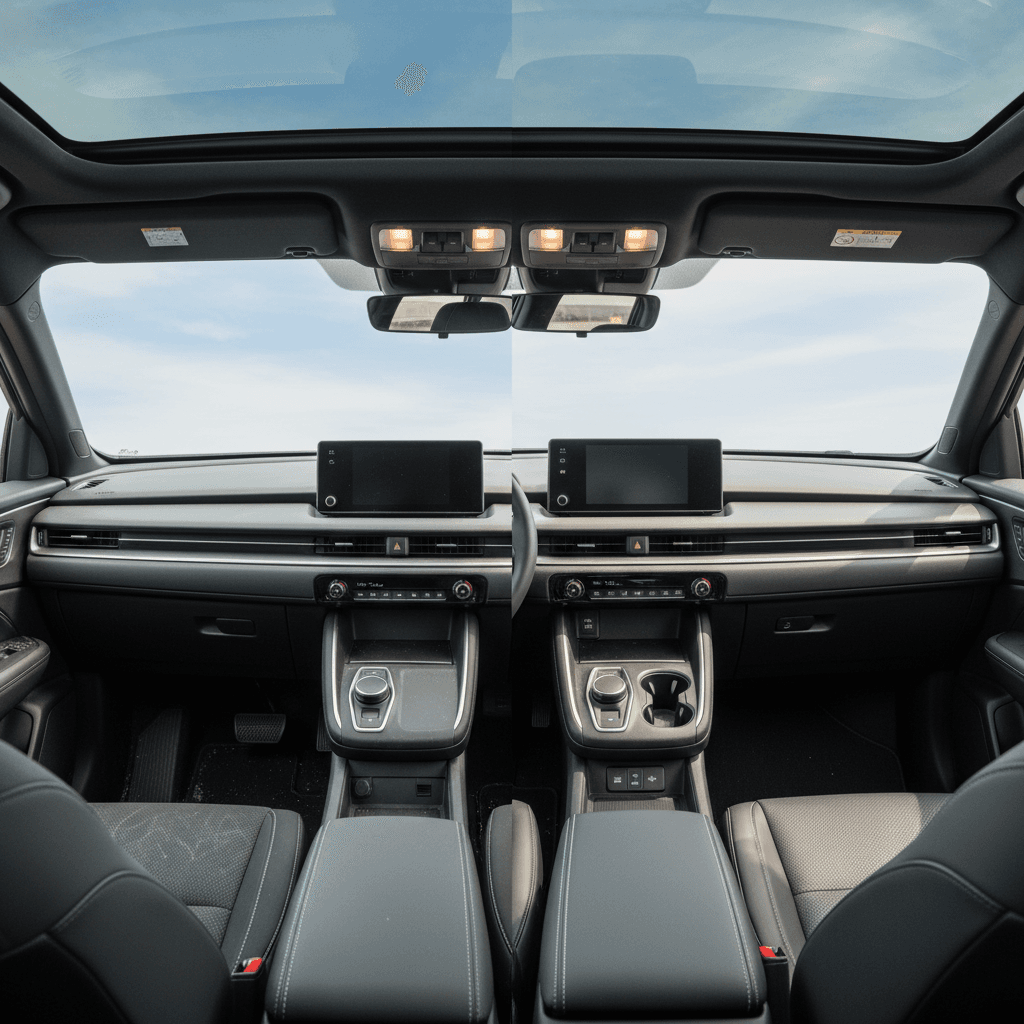 Comparison of Honda Prologue EX cloth interior and Touring leather interior with panoramic glass roof