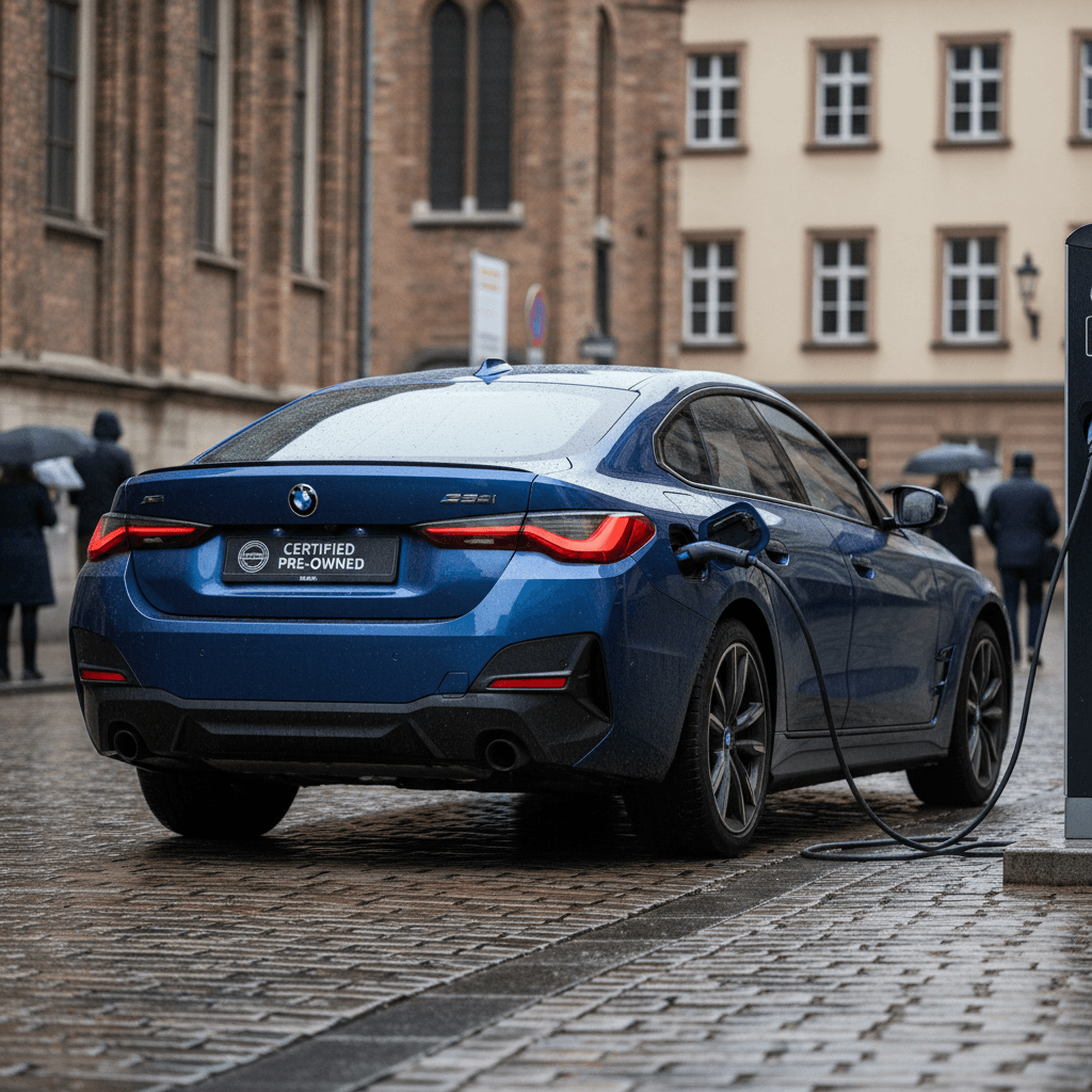 Technician using a tablet to run diagnostics on an electric car battery pack