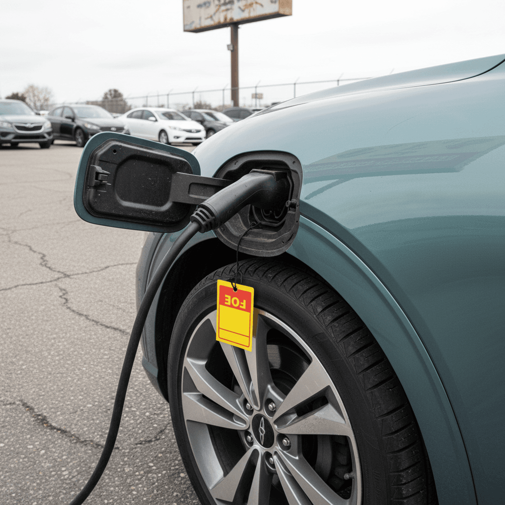 Used Genesis GV60 charging at a public fast charger, highlighting its appeal as a depreciated luxury EV bargain