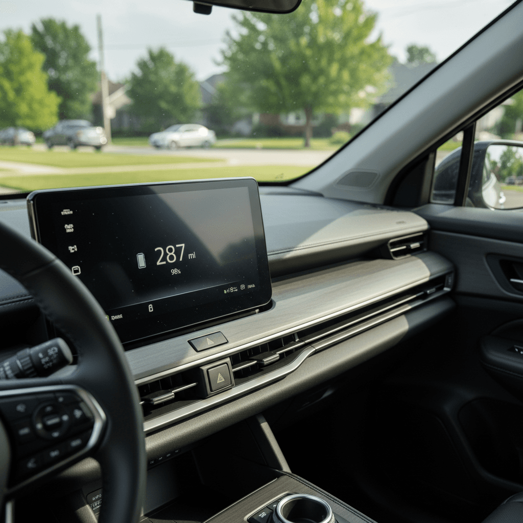 Honda Prologue interior with digital display showing remaining battery range and navigation