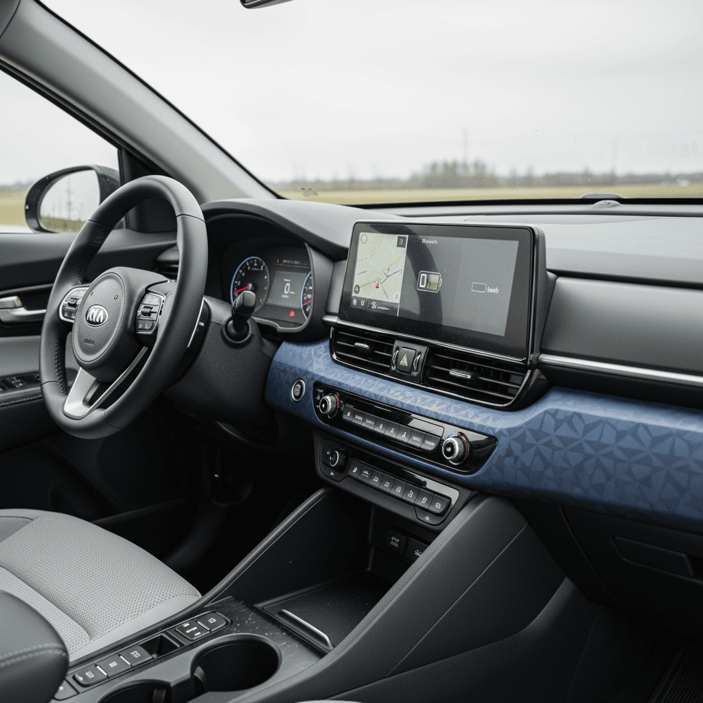 Kia Niro EV interior showing upgraded seats, steering wheel and digital displays that help distinguish Wind from Wave trims