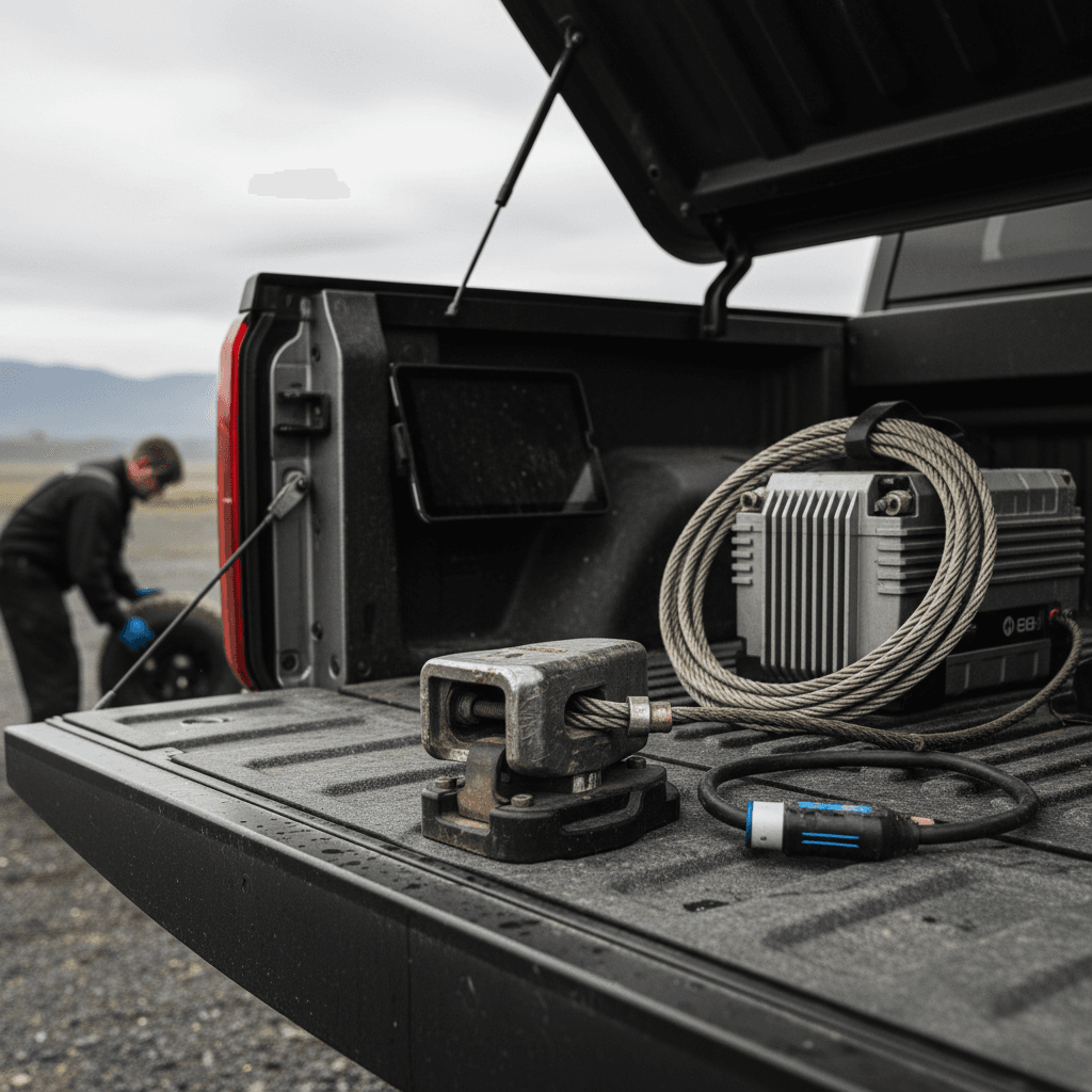Ford F-150 Lightning electric pickup truck driving on the road