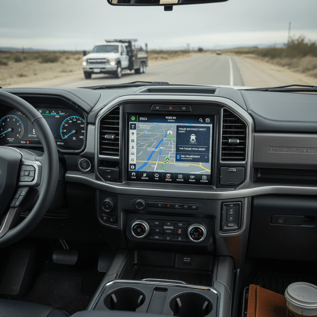 Interior view of a 2023 Ford F-150 Lightning showing large touchscreen and digital instrument cluster