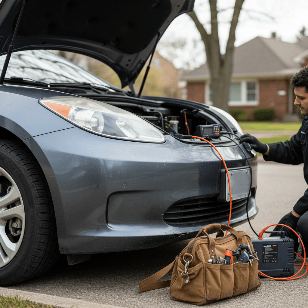 Mobile technician providing roadside assistance to an electric vehicle