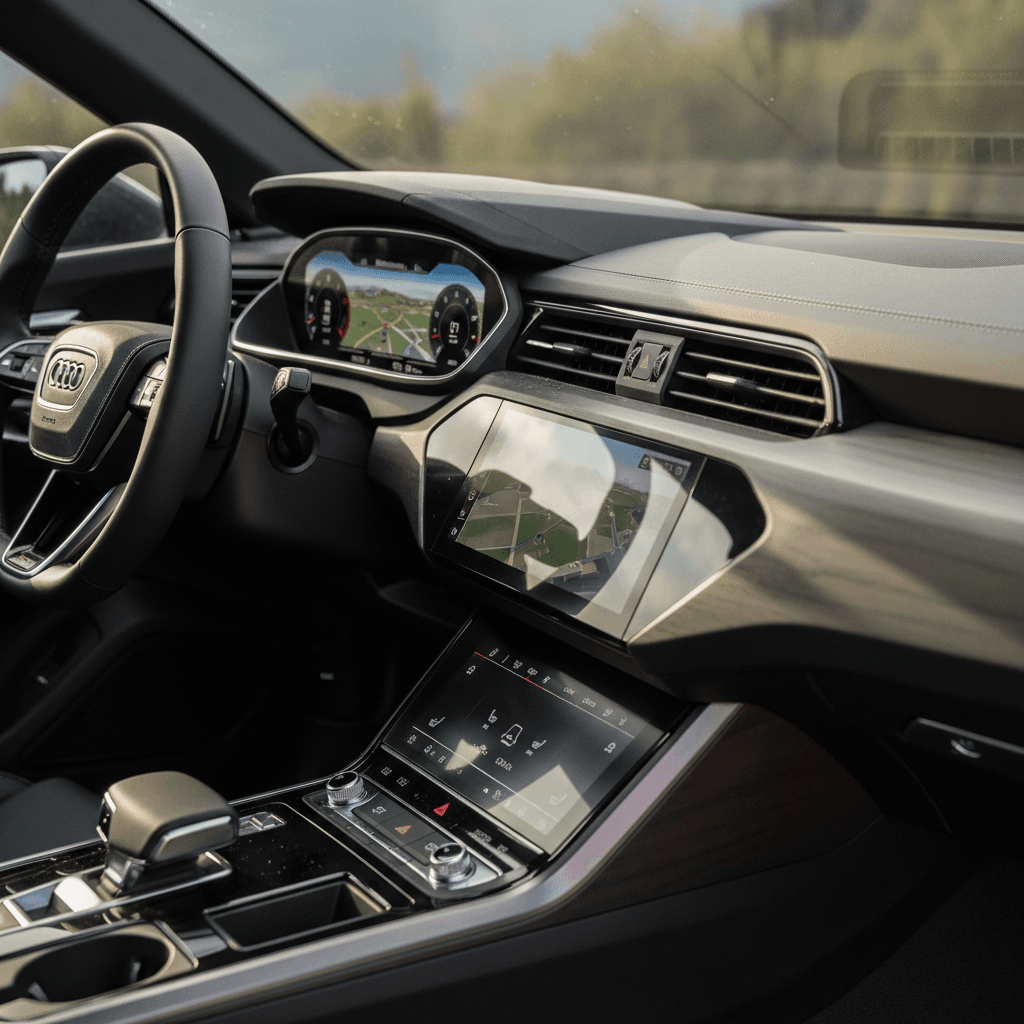 Audi e-tron S interior with dual touchscreens and virtual cockpit digital cluster