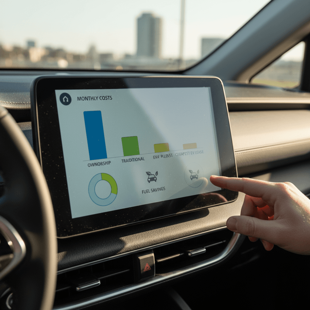 Family comparing electric cars on a dealership lot while talking to a salesperson
