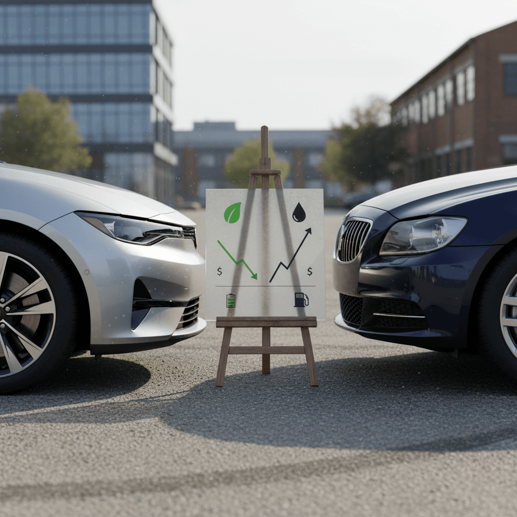 Side-by-side bar chart comparing cost per mile for an EV and a gasoline car over a 40-mile commute