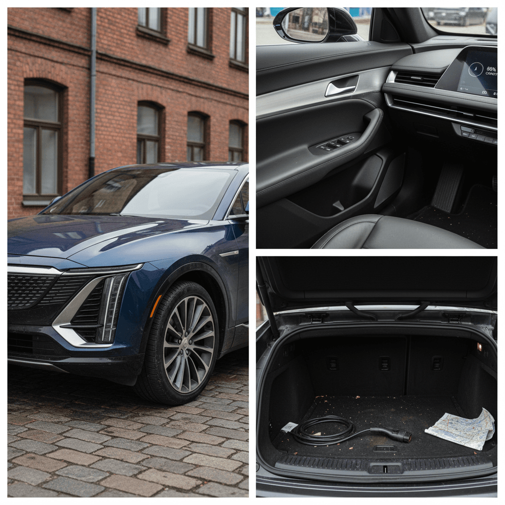 Used Cadillac Lyriq exterior and interior details highlighting luxury features and trim differences