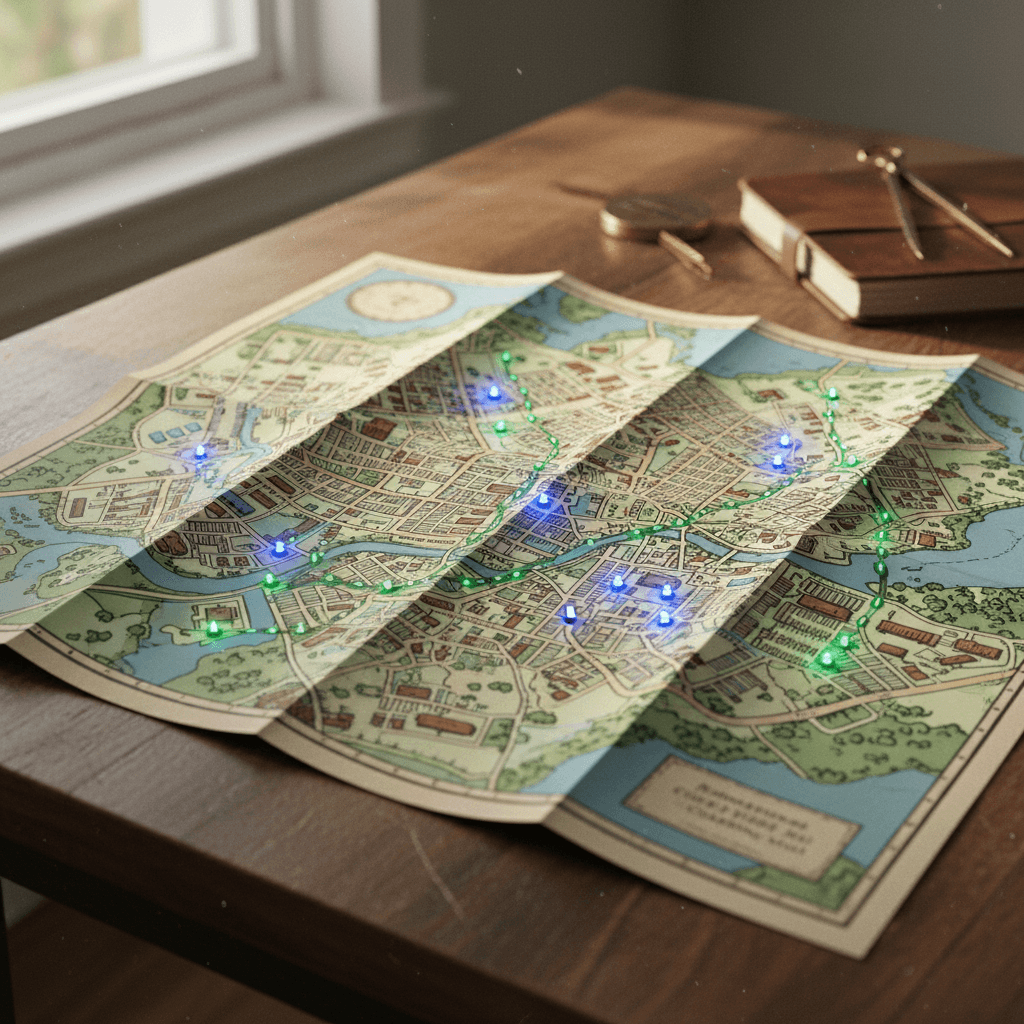 Map-style illustration highlighting clusters of EV charging stations in Center City, University City, the Navy Yard, King of Prussia, and along I‑95 and I‑76 around Philadelphia.