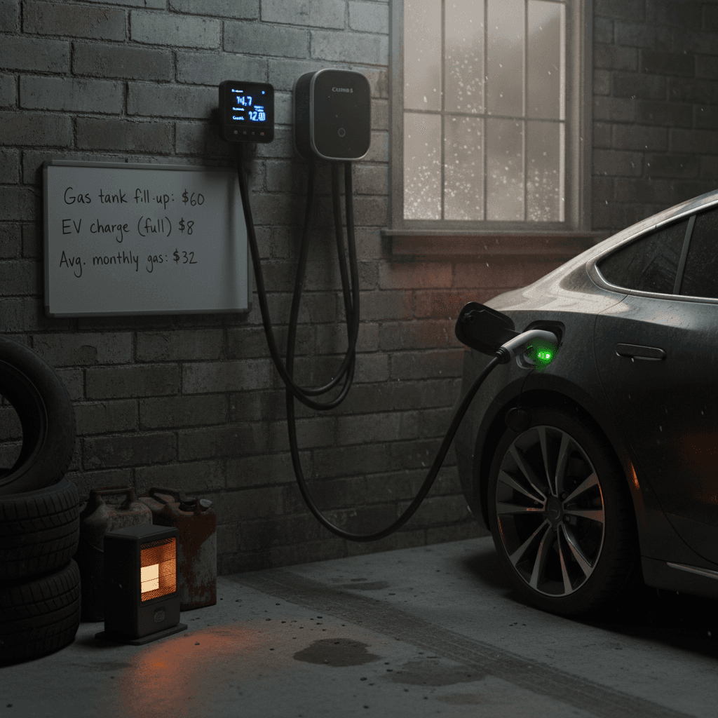 EV dashboard display showing efficiency in kWh per 100 miles while driving