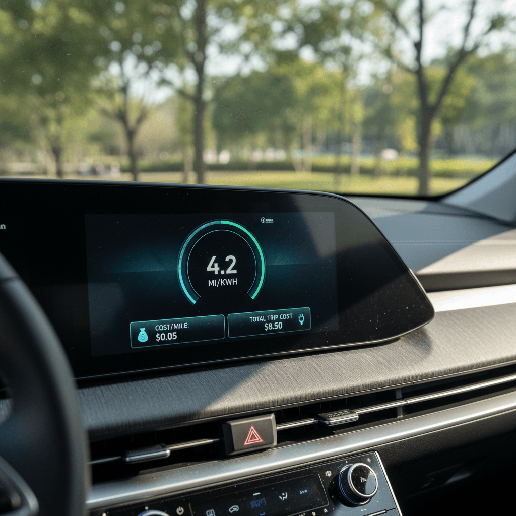 Hyundai Ioniq 6 instrument cluster showing efficiency in miles per kWh and estimated range