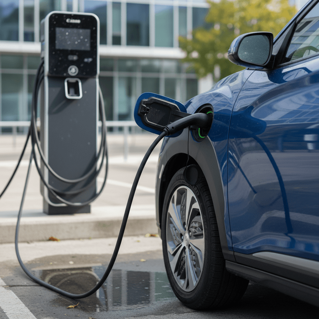 Hyundai Kona Electric small SUV parked on a city street