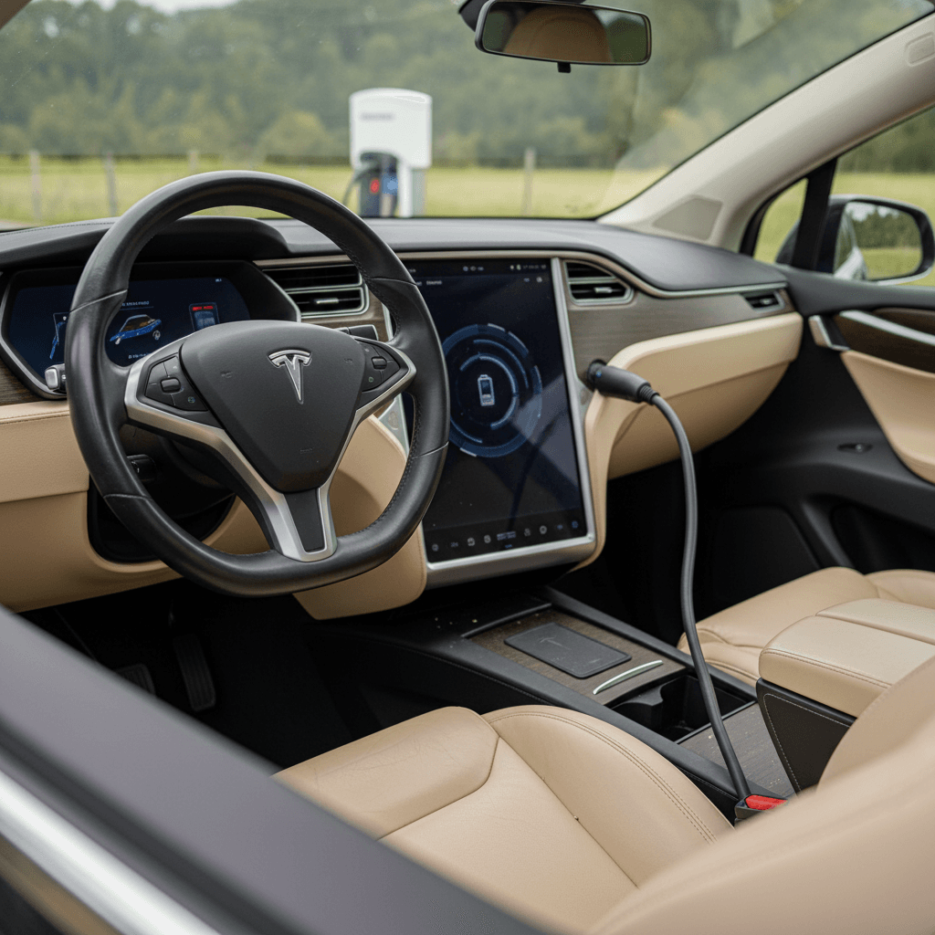 2022 Tesla Model X interior highlighting yoke steering wheel and panoramic windshield