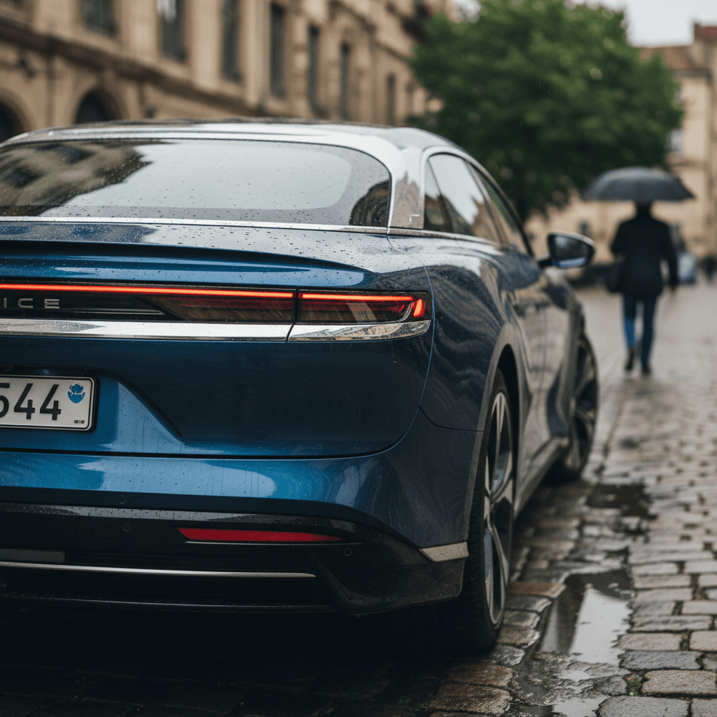 Lucid Air cockpit showing widescreen display and minimalist dashboard
