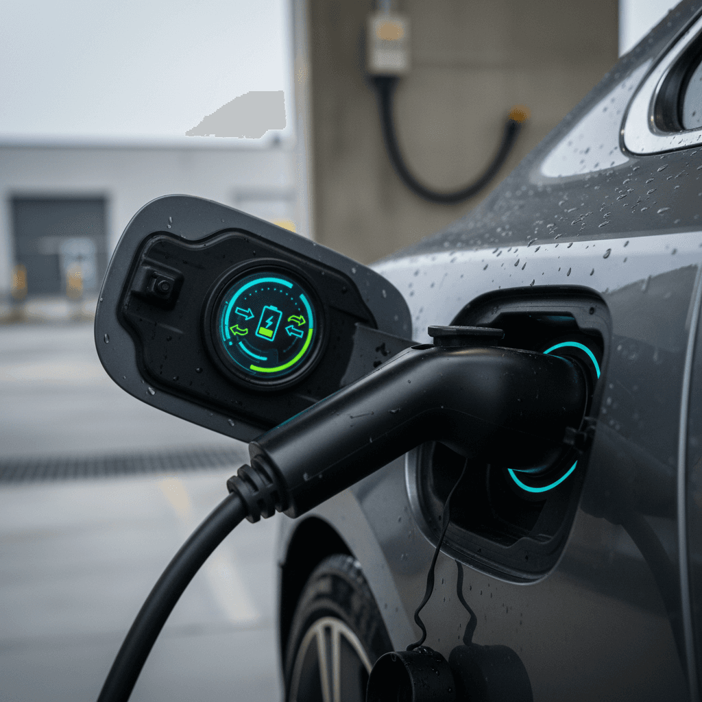Technician using an OBD2 diagnostic scanner plugged into a car under the dashboard