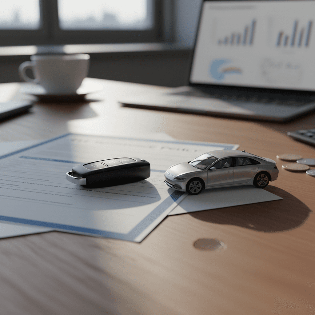 Paperwork, car key and small electric sedan model illustrating Hyundai Ioniq 6 insurance costs in 2026