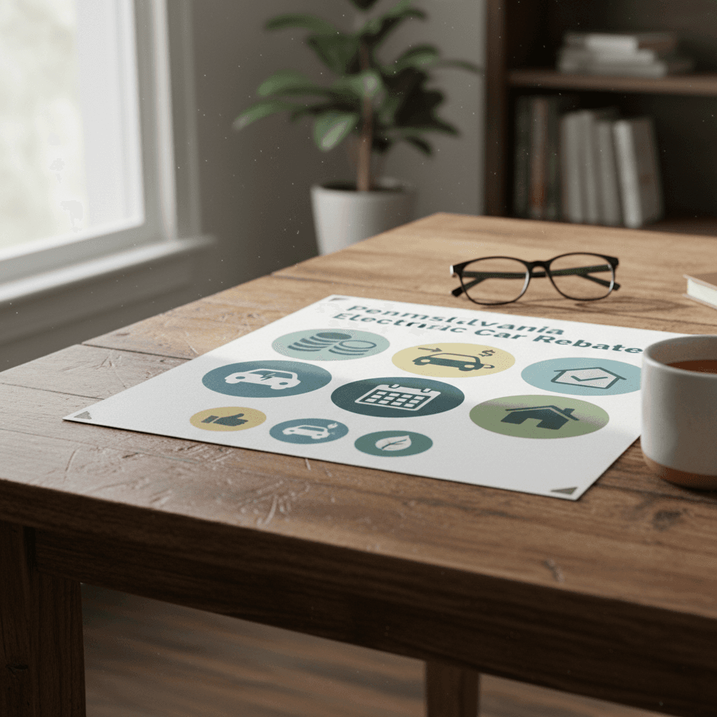 Infographic showing the Pennsylvania electric car rebate process from purchase to application to receiving a rebate check