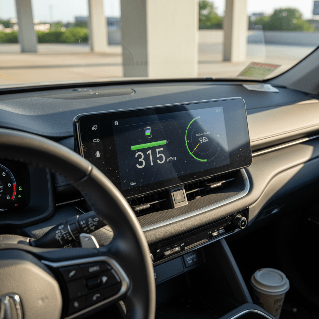 Honda Prologue digital display showing remaining range and battery information on the central screen