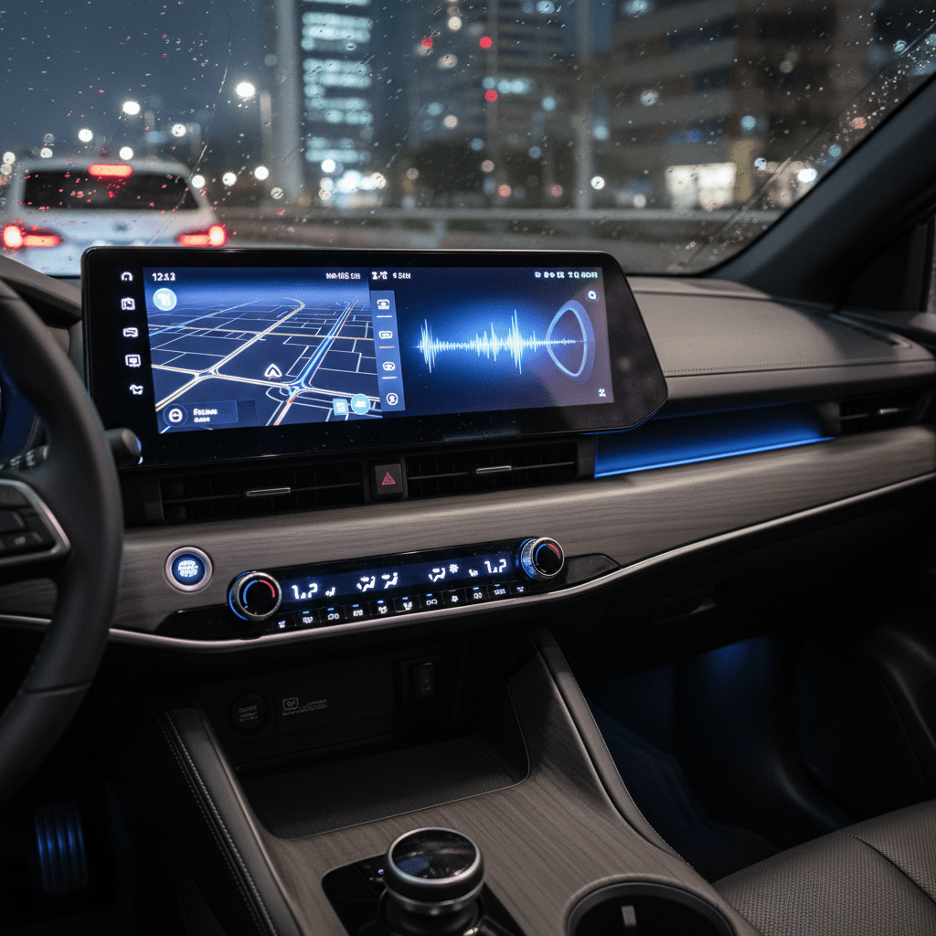 Nissan Ariya digital dashboard and central touchscreen, illustrating the focus on in-car technology