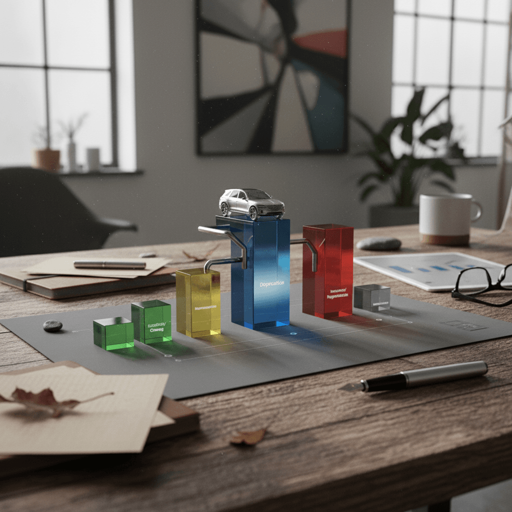 Illustrated breakdown of yearly charging, insurance, maintenance, and depreciation costs for a Genesis Electrified GV70