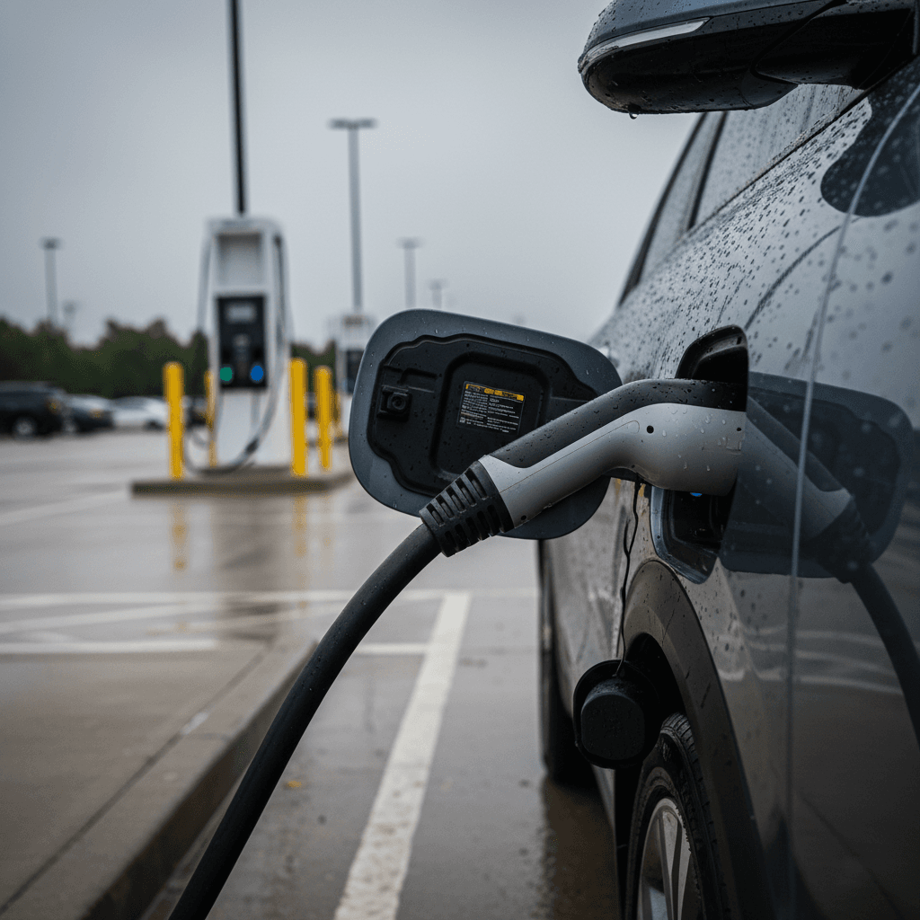 Kia Niro EV using a CCS DC fast charger, with the charging curve shown on the station display