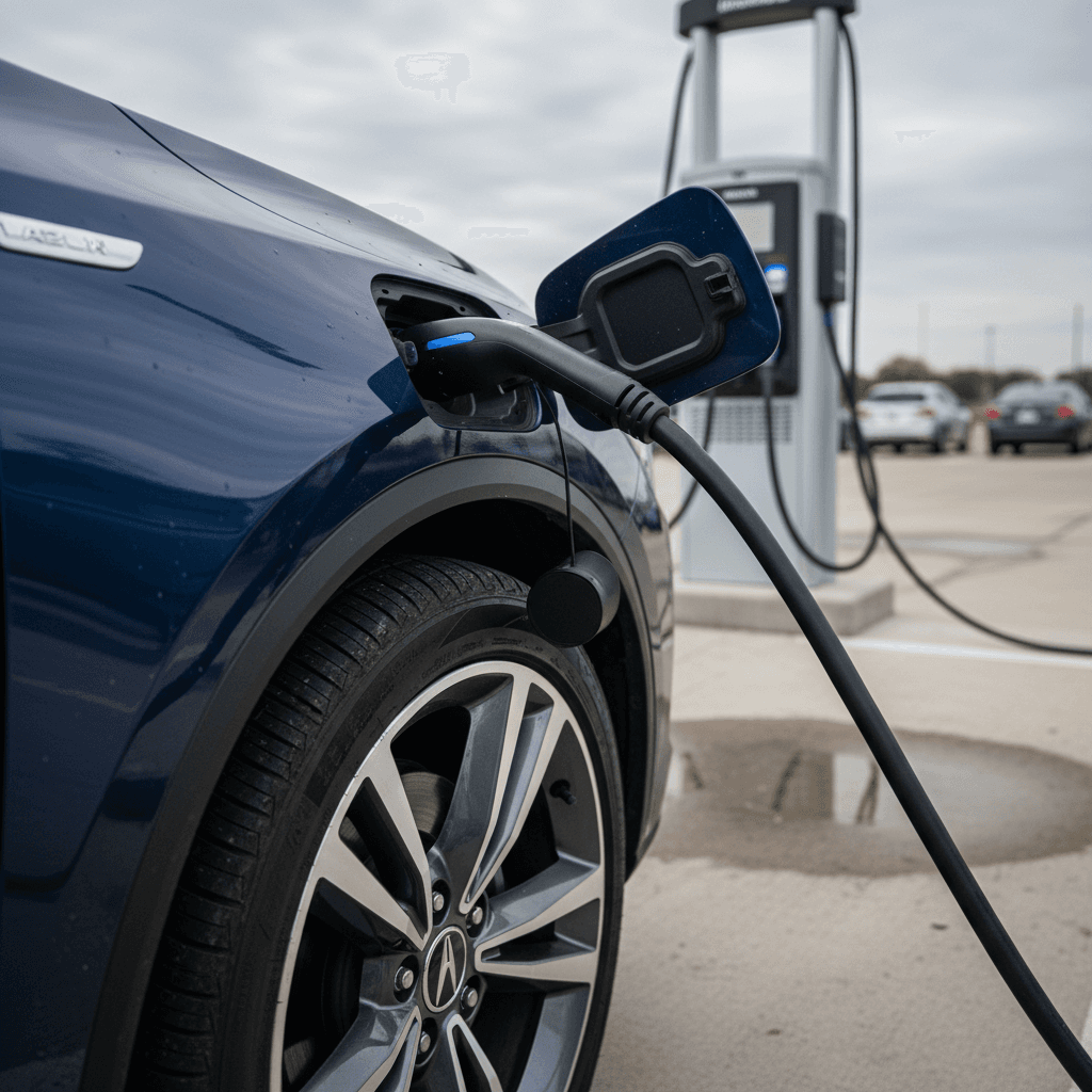 2024 Acura ZDX plugged into a DC fast charger in a parking lot