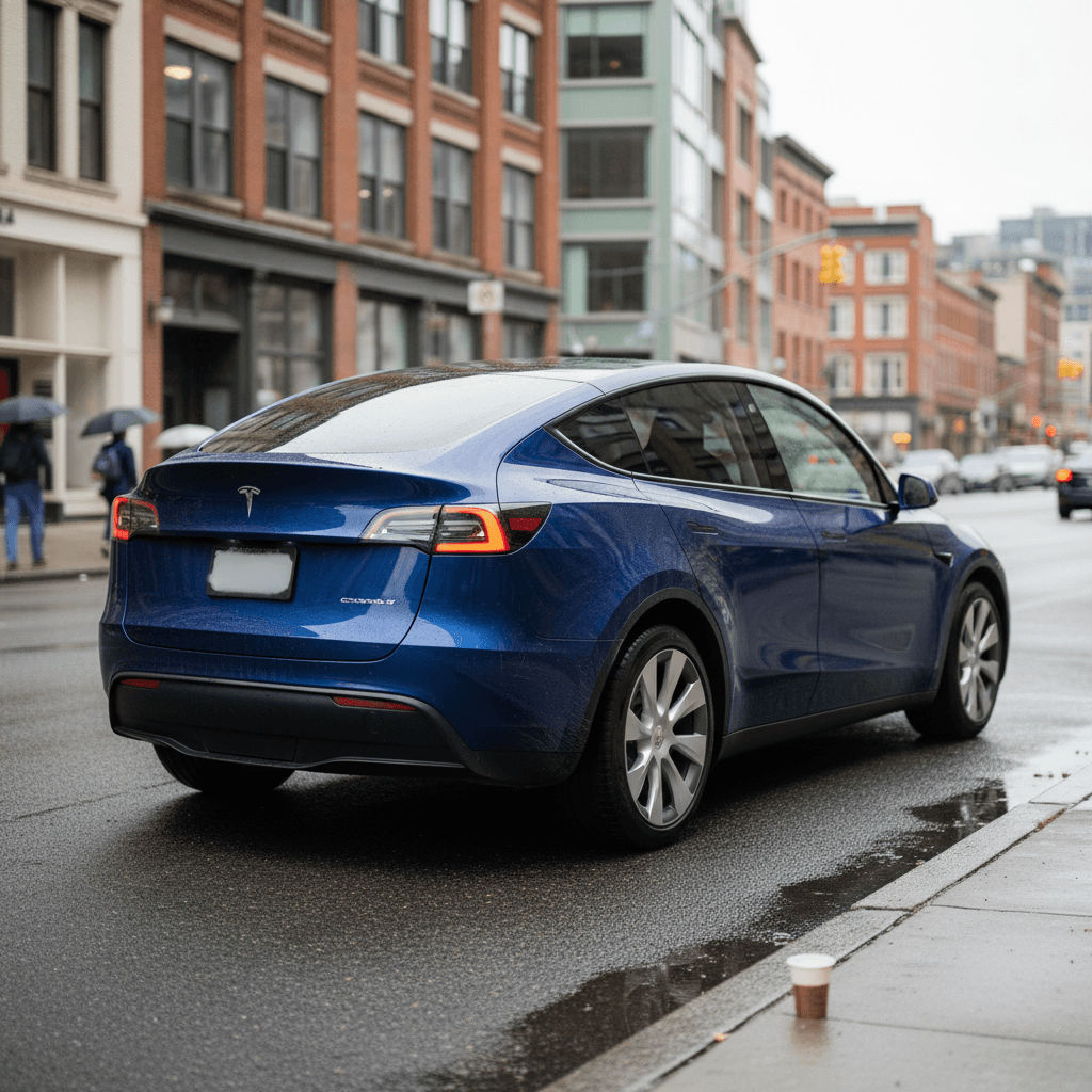 Tesla Model 3 and Model Y driving in an urban street, illustrating Tesla’s core mass-market models