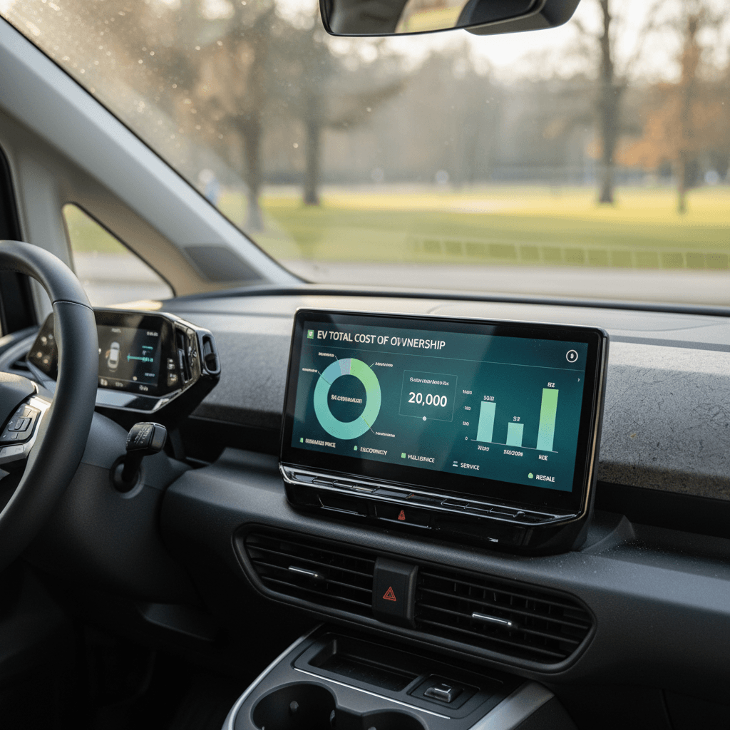 Volkswagen ID. Buzz interior dashboard with digital screens showing energy use and cost estimates
