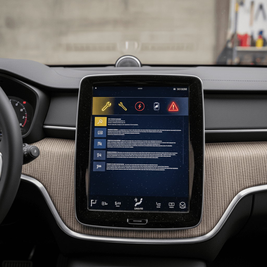 Close-up of a Volvo EX90 digital driver display showing multiple warning icons lit and an error message about driver assistance systems.