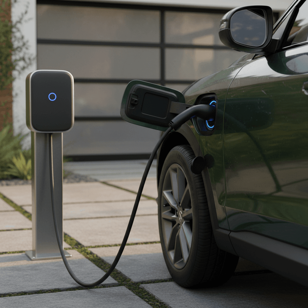 2026 Honda Prologue plugged into a home Level 2 charger in a modern driveway