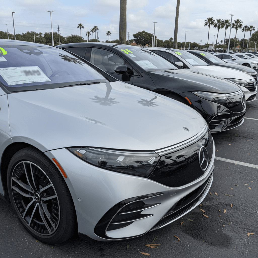 Illustrated depreciation curves comparing VW ID.4 to Tesla Model Y and average compact EV SUV over five years