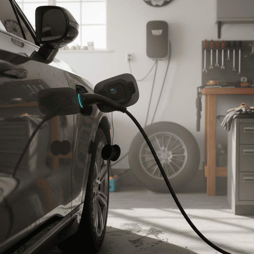 Spacious three-row luxury electric SUV interior with premium materials