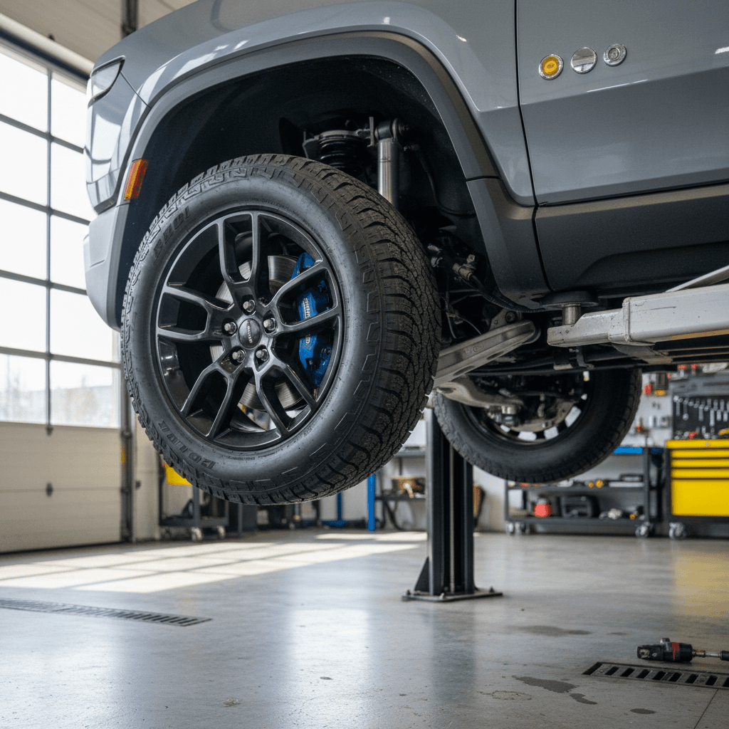 Rivian R1T dashboard with warning message displayed on the central touchscreen