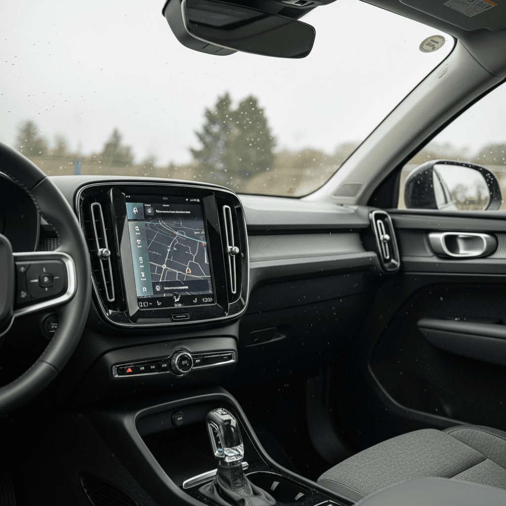 Side-by-side interior view comparing the large Tesla Model 3 touchscreen with the more traditional Nissan Leaf dashboard layout