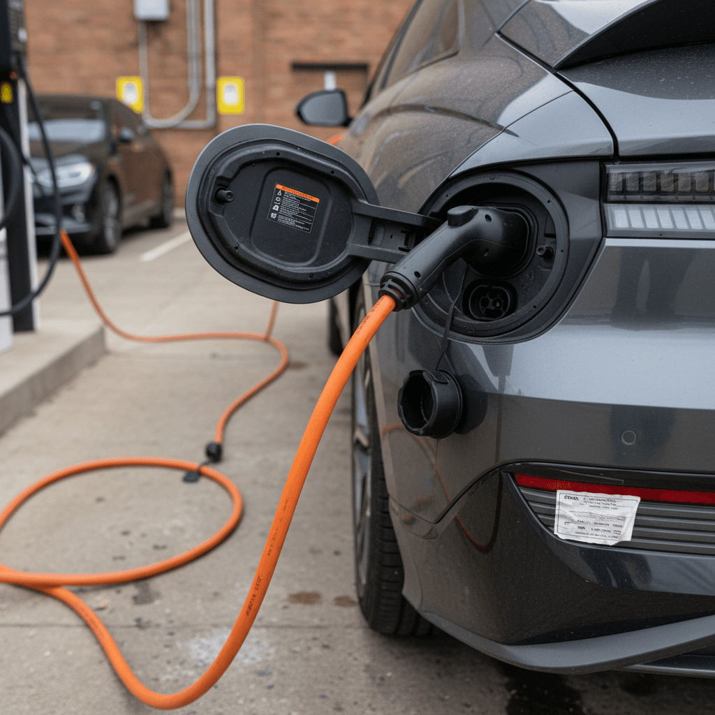 Close-up of the Hyundai IONIQ 6 charging port door and rear body panel