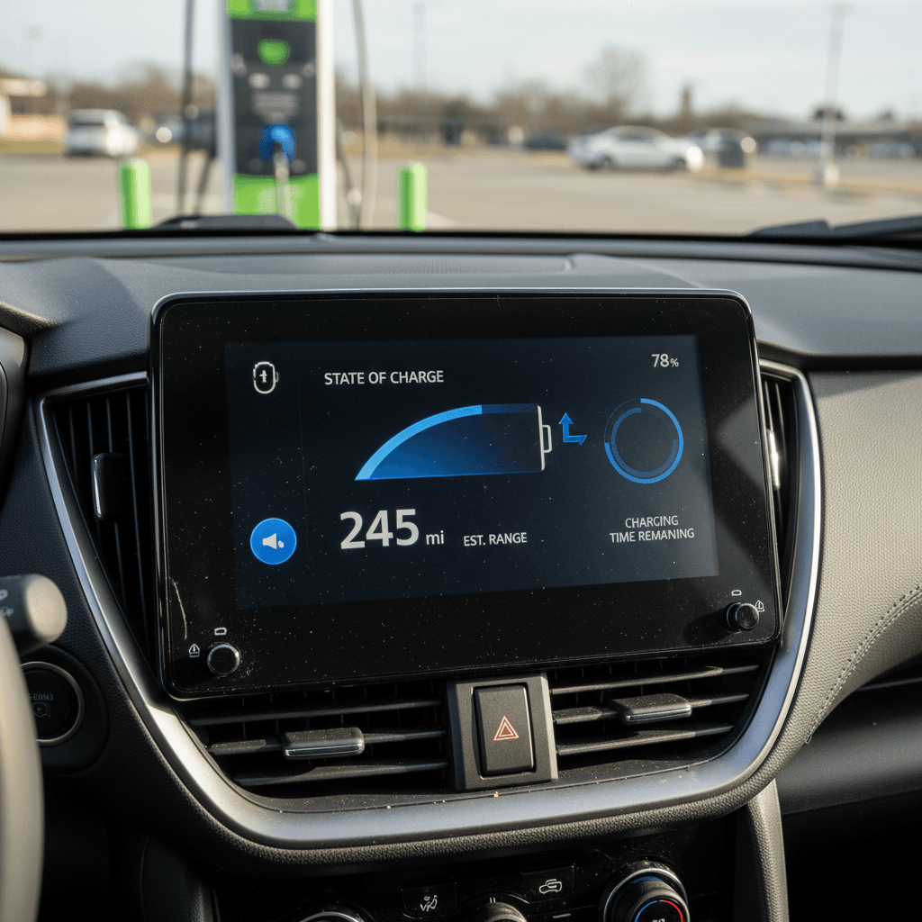 Subaru Solterra dashboard energy screen showing consumption and remaining range while charging