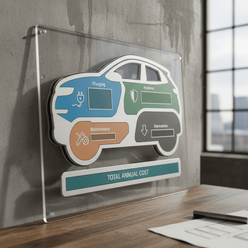 Simplified breakdown chart showing annual Hyundai Kona Electric costs such as charging, insurance, maintenance, and depreciation