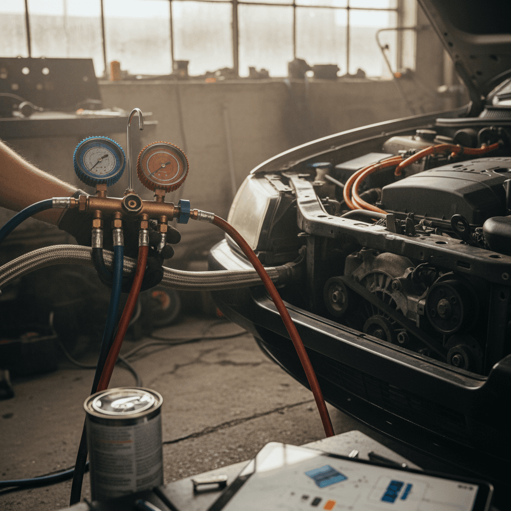 Modern auto repair shop service bay with cars being inspected